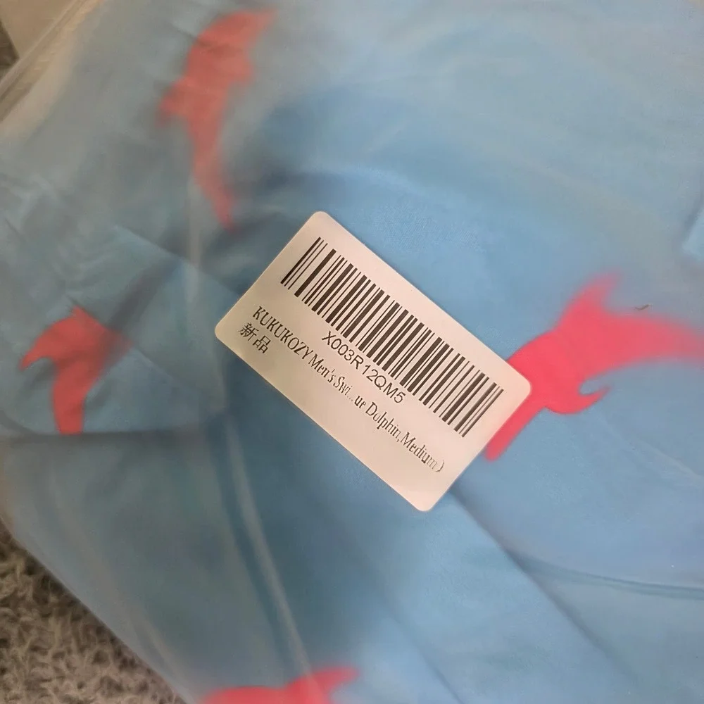 Mens M Swim Trunks x2 Pack Blue Pink Dolphin Print Lined Pockets Beach Shorts